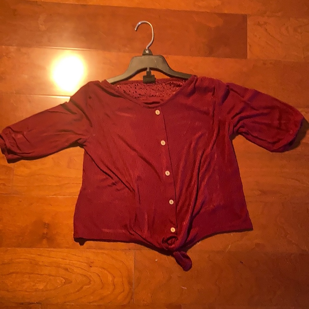 Shirt with wooden buttons with Lacey back Crop top